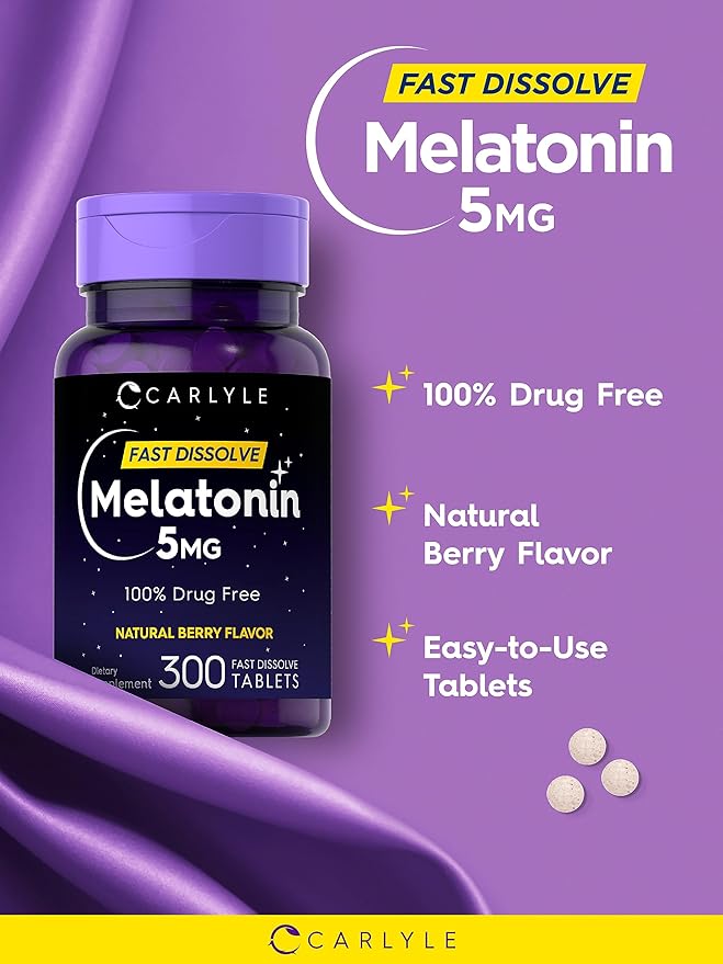 Carlyle Melatonin 5 mg Fast Dissolve 300 Tablets | Berry Flavor | Vegetarian, Non-GMO Supplement