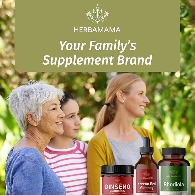 HERBAMAMA Korean Panax Ginseng Root Tincture - Vegan Red Ginseng Extract Liquid Drops for Energy Support - Non-GMO, Alcohol & Sugar-Free Immune Support Supplement, 56-Day Supply