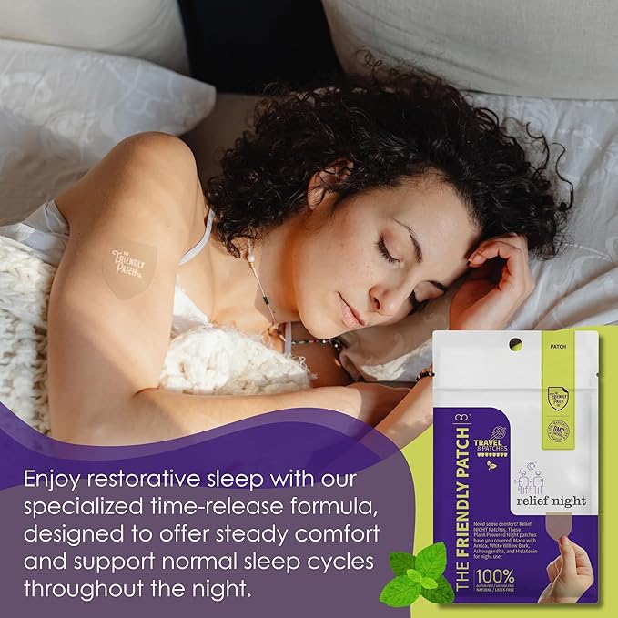 Relief Night Patch - 8 Pack Arnica, White Willow Bark, Melatonin, Ashwagandha for Soreness for sleep patches for Women and Men