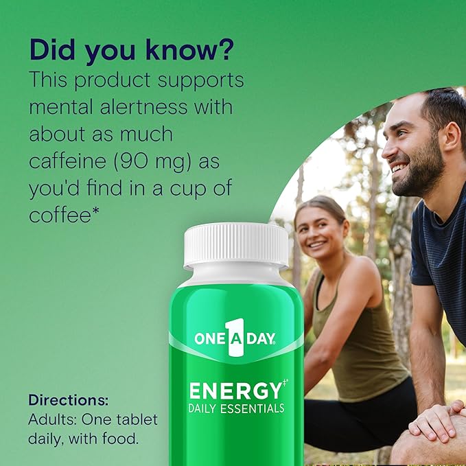 One A Day Energy Daily Essentials Multivitamin, Energy Supplement to Support Mental Alertness and Immune Health with Vitamins A C, D, E, Zinc and Caffeine, 120 Count