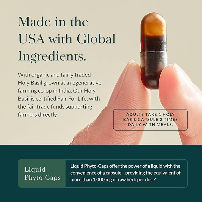 Gaia Herbs Holy Basil Leaf - Helps Sustain a Positive Outlook and Balance in Times of Stress - an Adaptogenic Ayurvedic Herb - 120 Vegan Liquid Phyto-Capsules (60-Day Supply)