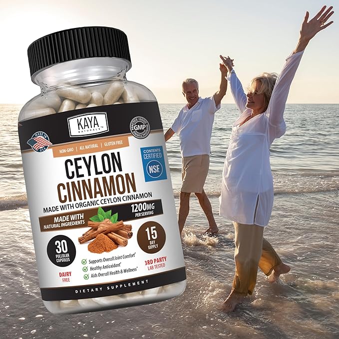 Kaya Naturals Ceylon Cinnamon Supplement | 1200mg per Serving, Vegan - Non-GMO & Gluten Free - 30 Capsules
