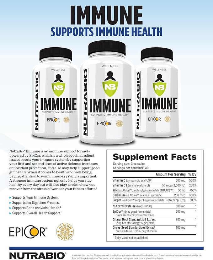 NutraBio Immune- Immune Support Supplement- Immunity Supplement- 90 Vegetable Capsules