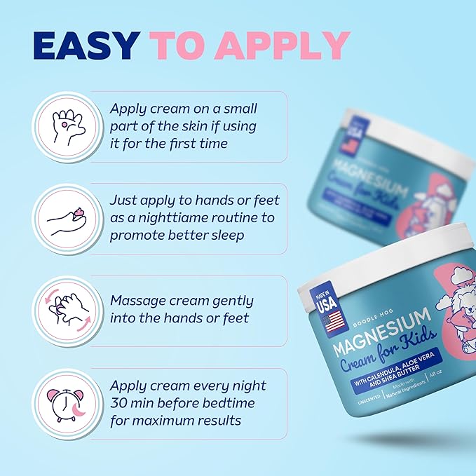 Magnesium Cream for Kids - Soothing Relief & Relaxation with Calendula, Aloe Vera, Shea Butter - Topical Magnesium Cream for Sleep - USA Made - (4 oz, Unscented)