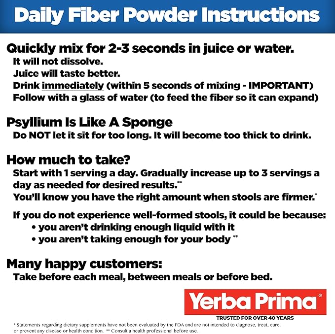 Yerba Prima Daily Fiber Formula Powder - 12 oz - Digestive Support Supplement - Soluble & Insoluble Dietary Fiber Supplement - Vegan, Non-GMO, Gluten-Free