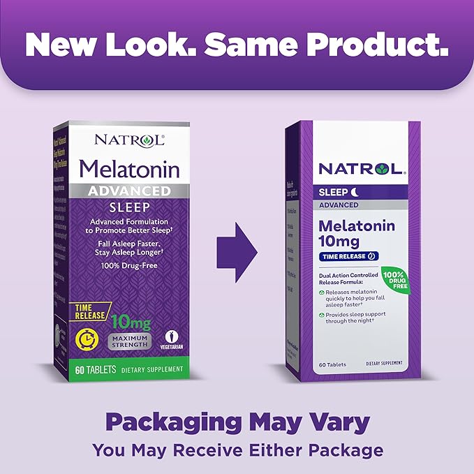 Natrol Sleep Advanced Melatonin Time Release Tablets, Nighttime Sleep Aid, 10mg, 60 Count (Pack of 2)