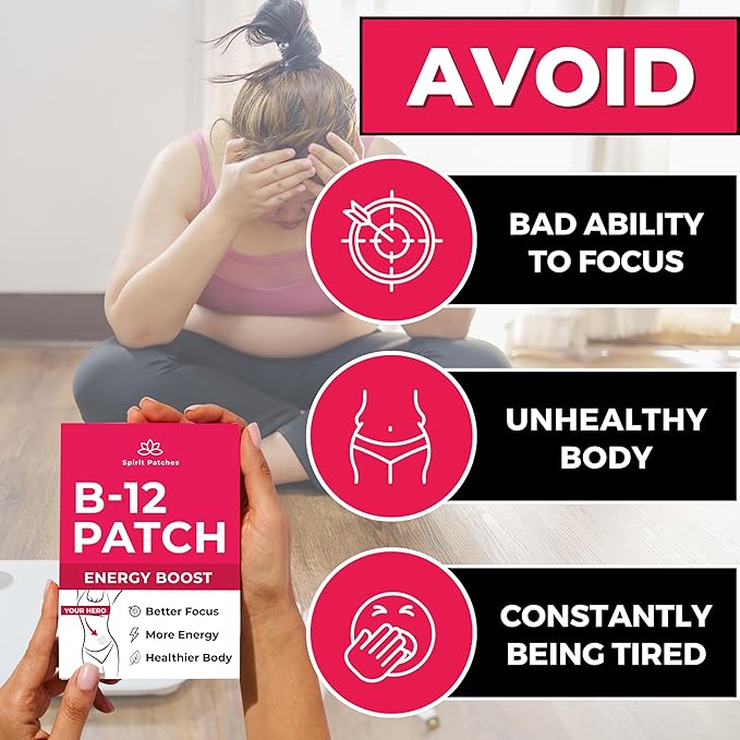 B12 Patches (Pack of 72) - 100% Natural Vitamin Patch for Women, Energy, Focus & Body Support, Self-Adhesive Transparent Stickers - Enhanced Formula