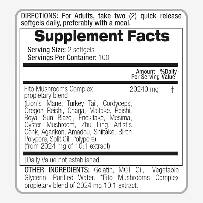 Lab | mushroom supplement | mushroom complex | 200 Softgels |18 Species | mushrooms | Ultra high Absorption | lions mane | reishi | cordyceps | Zhu Ling | Maitake | Chaga | turkey tail mushroom.
