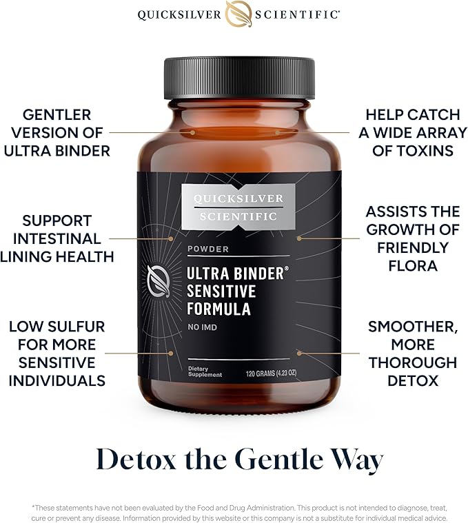Quicksilver Scientific Ultra Binder Sensitive Formula - Gut Health Supplement with Activated Charcoal, Bentonite Clay - Cleansing Support Powder (120g)
