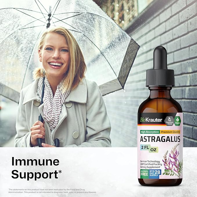 BIO KRAUTER Astragalus Tincture - Astragalus Root Liquid Extract for Immune Support - Alcohol and Sugar Free - High Absorption - Vegan Drops 2 Fl.Oz.