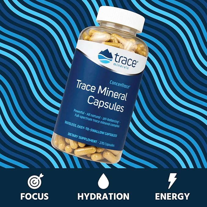 Trace Minerals Low-Sodium ConcenTrace Capsules - Supplement to Support Bone Health & Body Energy - Healthy Hydration & Electrolyte Support Supplement - 270 Capsules (90 Servings
