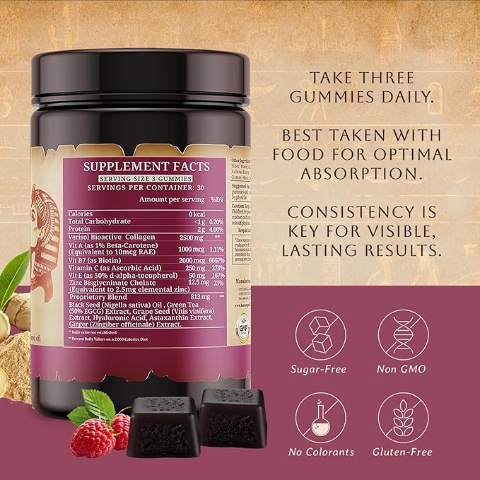 Timeless Beauty Verisol Collagen Peptides Gummies with Black Seed Oil & Biotin (90 Gummies)