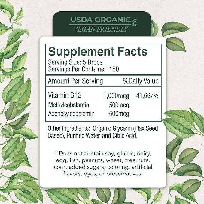 LiveWise Naturals B12 Vitamin Drops Non-GMO, Organic Bioactive Blend for Energy, Clarity, Focus, and Easy Absorption, Adenosylcobalamin & Methylcobalamin Supplement, Vegan, Gluten-Free, Dairy-Free