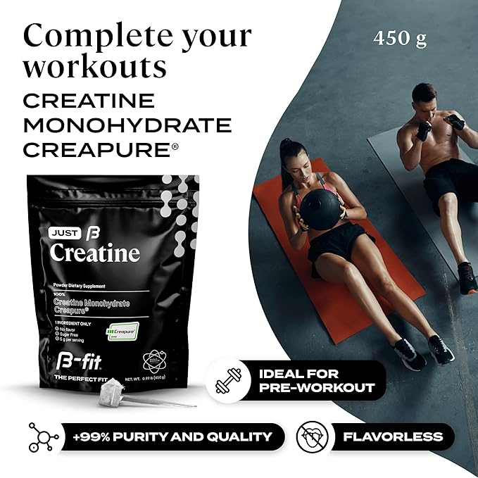 Creatine Monohydrate Powder - Just Creatine Creapure - 90 Servings - 450 g - Pre Workout Creatine for Women - Sugar-Free - Flavorless Supplement - 3 Month Supply