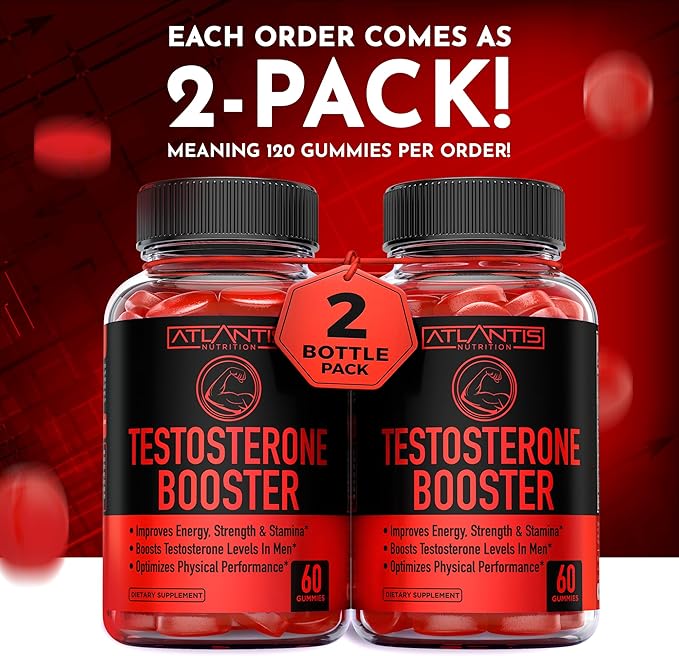 Atlantis Nutrition Keto Apple Cider Vinegar 60 Gummies + Testosterone Booster 2-Pack (120 Gummies)