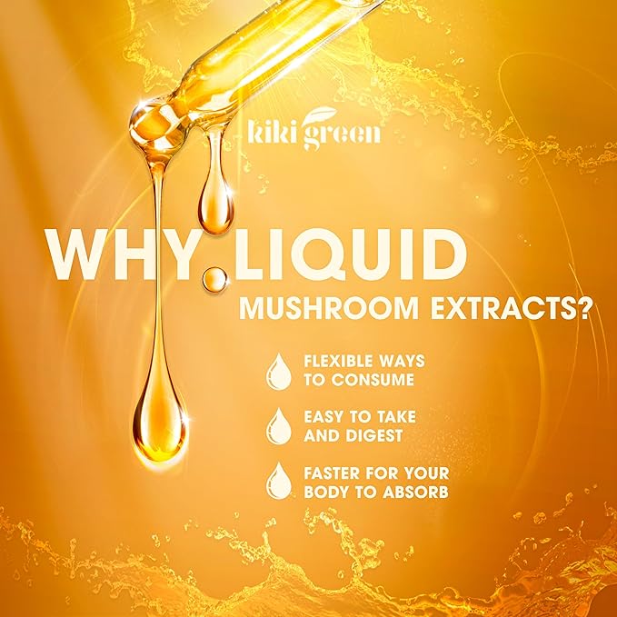 Kiki Green 8 Mushrooms Liquid Extract Drops - Adaptogenic Complex for Cognitive Support, Immunity Boost - Lions Mane Supplement, Cordyceps, Chaga, Reishi, Shiitake, Maitake, Red Reishi