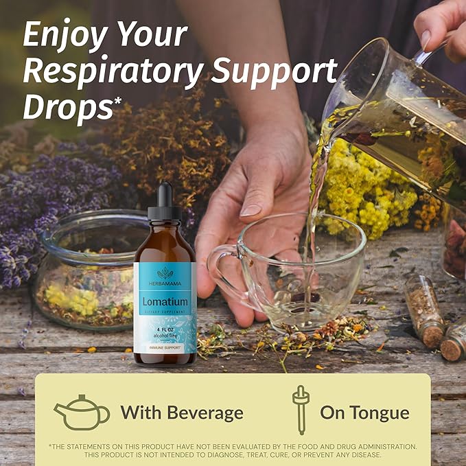 HERBAMAMA Herbal Liquid Drops Kit - Bundle of Lomatium Root and Stinging Nettle Tincture 4 fl oz - Vegan, Non-GMO, Sugar & Alcohol-Free - 2 Pack