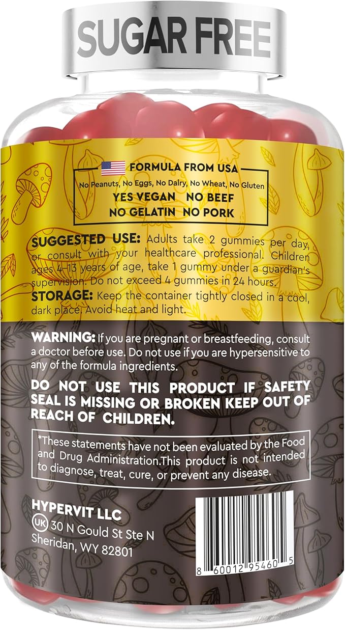 12in1 Mushroom Gummies 4550mg w Ashwagandha Shilajit Lion’s Mane Cordyceps Shiitake Chaga - Complex Mushrooms Supplement for Adults - Energy and Cognitive Focus – Sugar Free - 90 Count (45 servings)