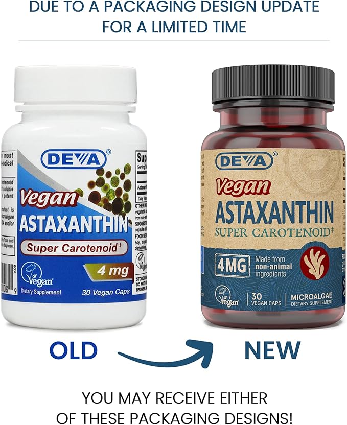 DEVA Nutrition Vitamins Astaxanthin 4mg, Vegan, Super Anti-Oxidant Protection for Skin, Eyes, Joints & Inflammation from Non-GMO Haematococcus Pluvialis Microalgae, 30 Capsules