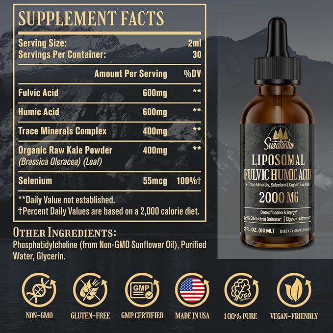 Liquid Liposomal Fulvic Humic Acid Supplement & 5000MG Shilajit Coffee for Focus, Energy