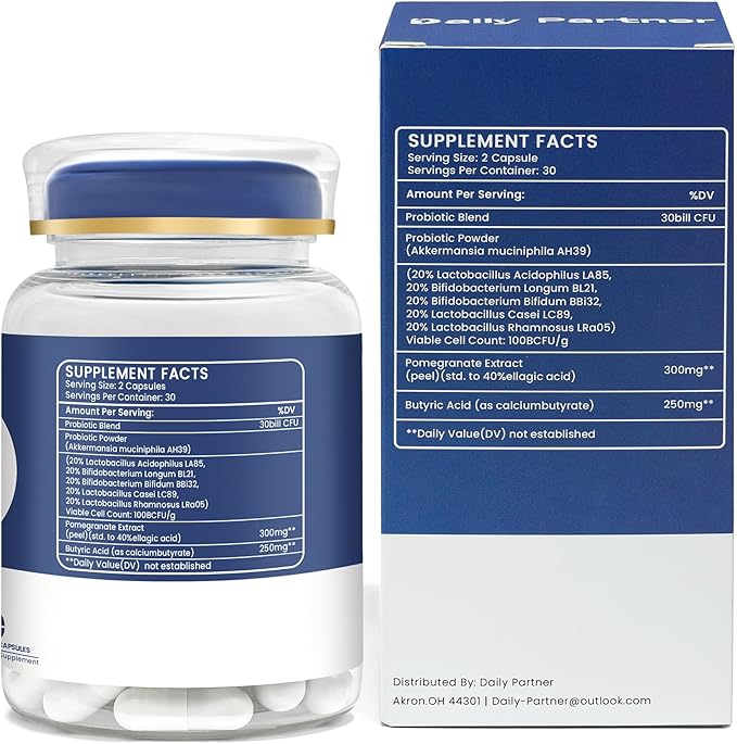 Akkermansia Probiotic with Butyrate, 30 Billion CFU Akkermansia Muciniphila Probiotics for GLP-1 Production, Supports Digestive & Gut Health for Women & Men, Delayed Release, 60 Count (Box Included)