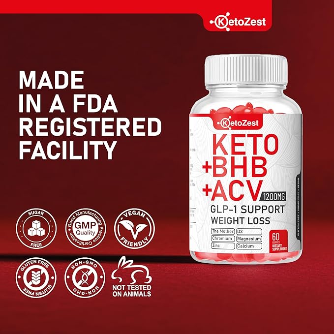 Organic Keto ACV BHB GLP-1 Gummies - Apple Cider Vinegar with The Mother Supplement - Vitamin D3 Zinc Beetroot Pomegranate Chromium Beta Hydroxybutyrate - Vegan Sugar Gluten Free for Men Women