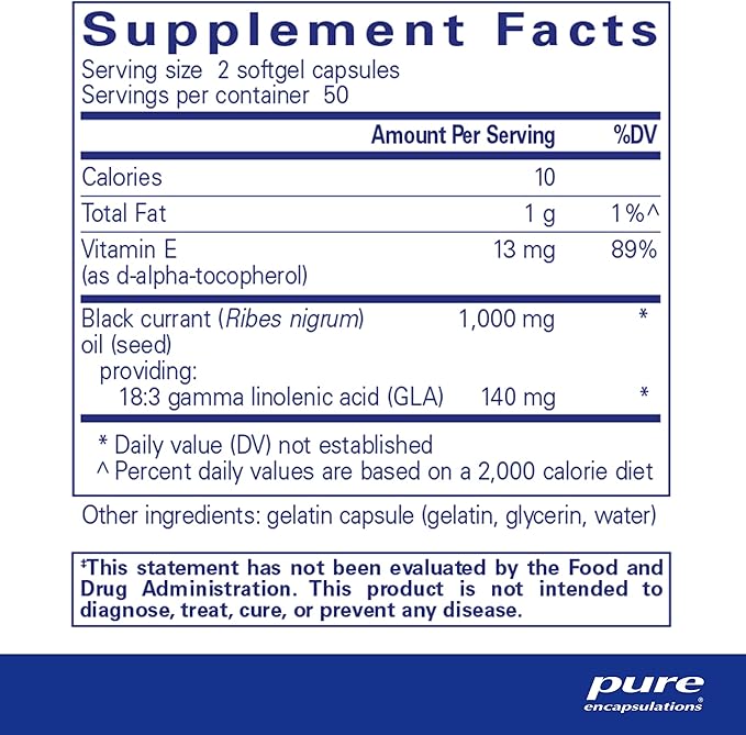 Pure Encapsulations Black Currant Seed Oil | Hypoallergenic Dietary Supplement | 100 Softgel Capsules