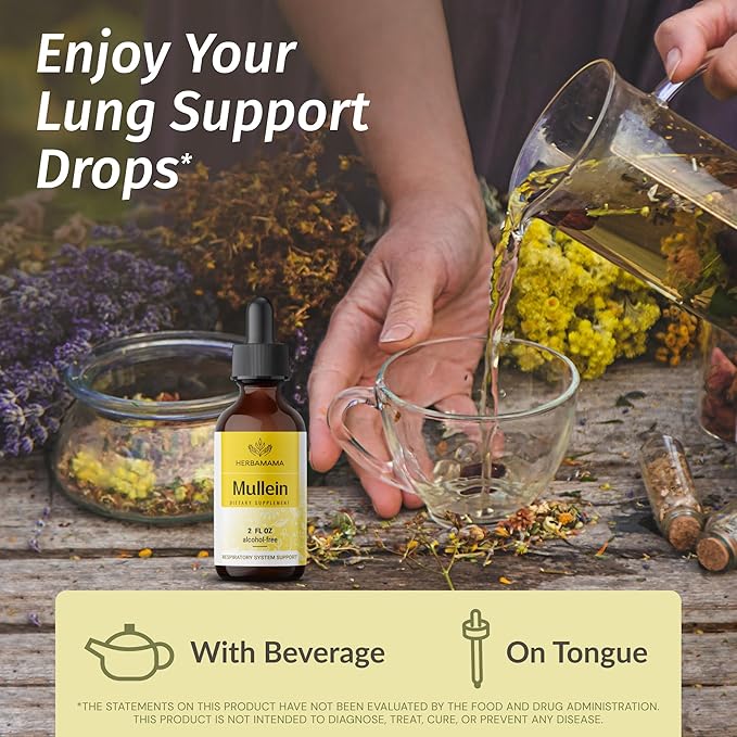 HERBAMAMA Liquid Drops Kit - Bundle of Turmeric Ginger Extract and Mullein Leaf Tincture 2 fl oz - Vegan, Non-GMO, Sugar & Alcohol-Free - 2 Pack