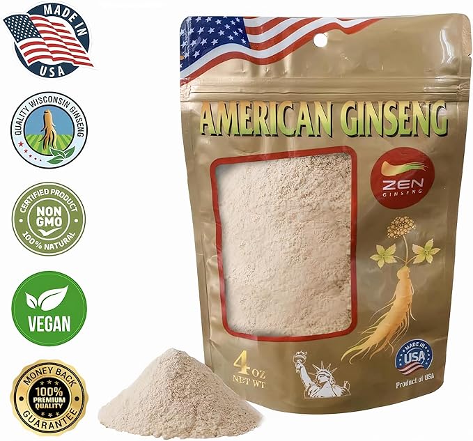 Zen Ginseng Powder - 4 oz. Bag of American Wisconsin Ginseng Extract - Non-GMO, Gluten Free - for Soups, Teas, Coffee, Juices, Smoothies and Baking.
