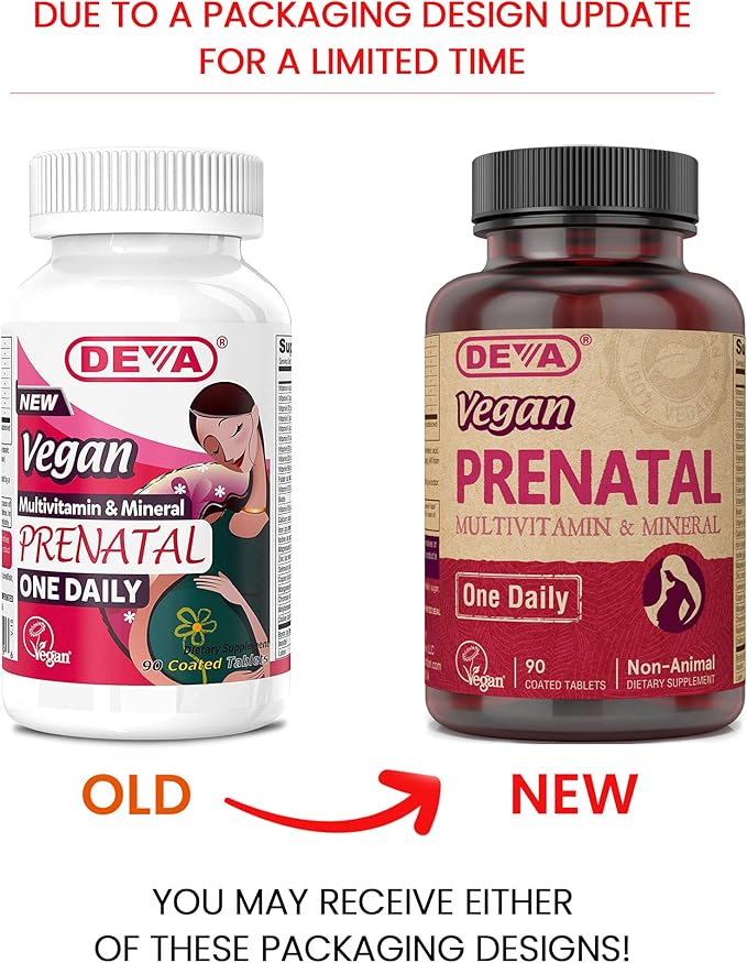 DEVA Vegan Vitamins Prenatal Multivitamin & Mineral - One Daily - 90 Vegetarian Tablets - Pack of 2