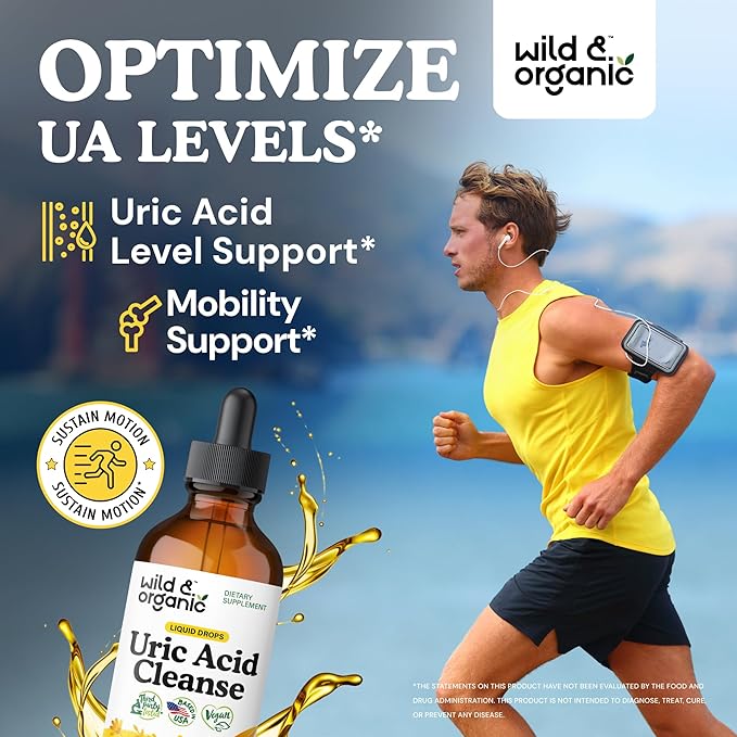 Wild & Organic Uric Acid Cleanse Liquid Drops - Tart Cherry, Turmeric, Celery, Chanca Piedra, Dandelion Root Extract Complex - Uric Acid Supplement - Vegan, Sugar & Alcohol-Free Tincture - 4 fl oz