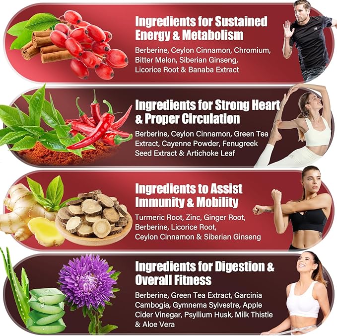 21-in-1 Berberine Supplement with Ceylon Cinnamon - Organic Berberine HCL Phytosome, 5X Higher Absorption for Metabolism Support 120 Capsules
