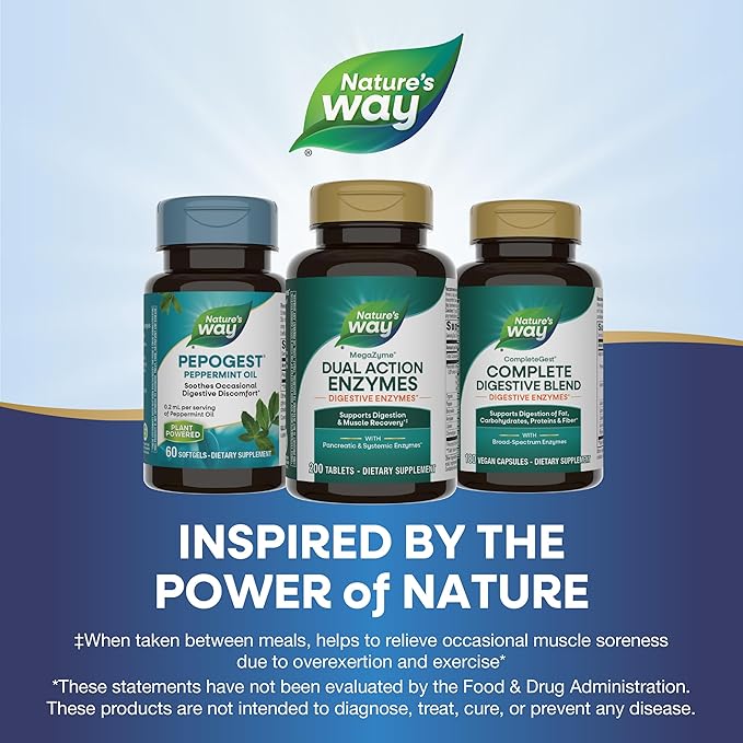 Nature's Way Mega-Zyme, Pancreatic & Systemic Enzymes*, Relieves Occasional Muscle Soreness Due to Overexertion and Exercise,* Digestive Support*, 200 Tablets (Packaging May Vary)