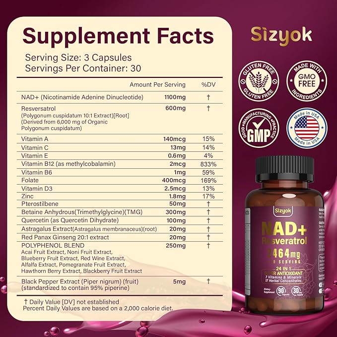 NAD Supplement, Liposomal NAD+ Supplement with Resveratrol, NAD Resveratrol Supplement - Boost NAD+ for Aging Defense, Energy, Focus - Ultra Antioxidant Capsules,70