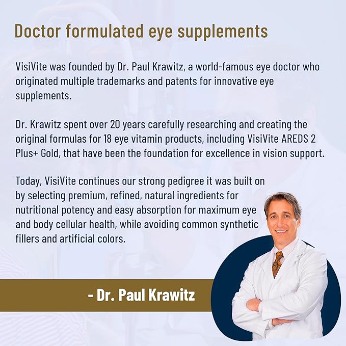 Doctor Formulated AREDS 2 Plus Eye Vitamins with Zeaxanthin Plus Lutein - Bilberry and Grape Seed Extract - Premium Eye Health Formula - 60 Eye Supplement Capsules of VisiVite Gold Plus