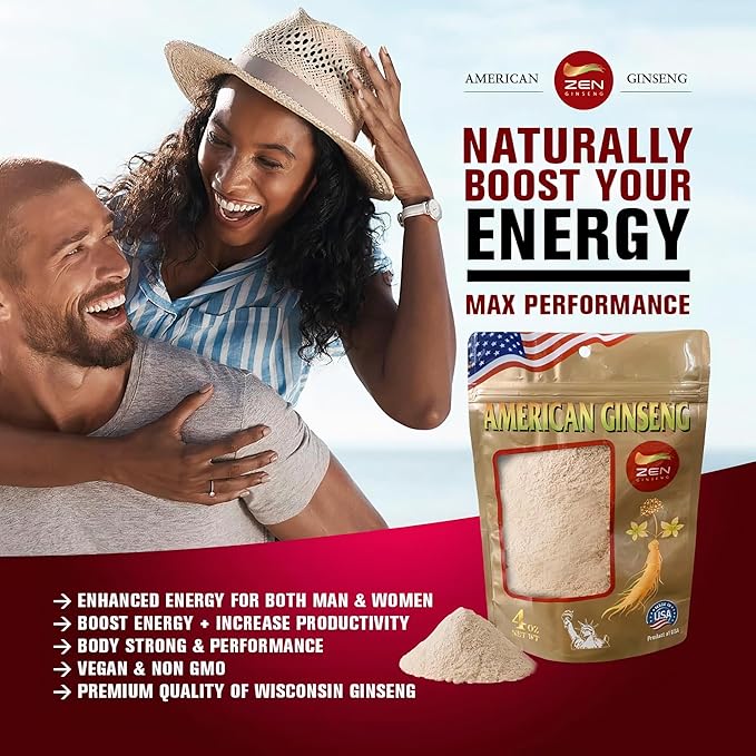 Zen Ginseng Powder - 4 oz. Bag of American Wisconsin Ginseng Extract - Non-GMO, Gluten Free - for Soups, Teas, Coffee, Juices, Smoothies and Baking.