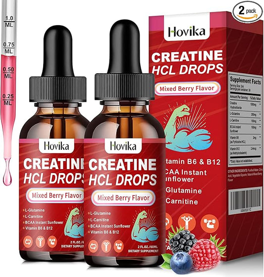 Creatine HCL Liquid Drops for Men & Women, Creatine Hydrochloride with L-Carnitine, L-Glutamine, BCAA, Vitamin B12 & B6 for Muscle Growth & Recovery-Vegan, Mixed Berry Flavor Flavor, 4 Fl Oz