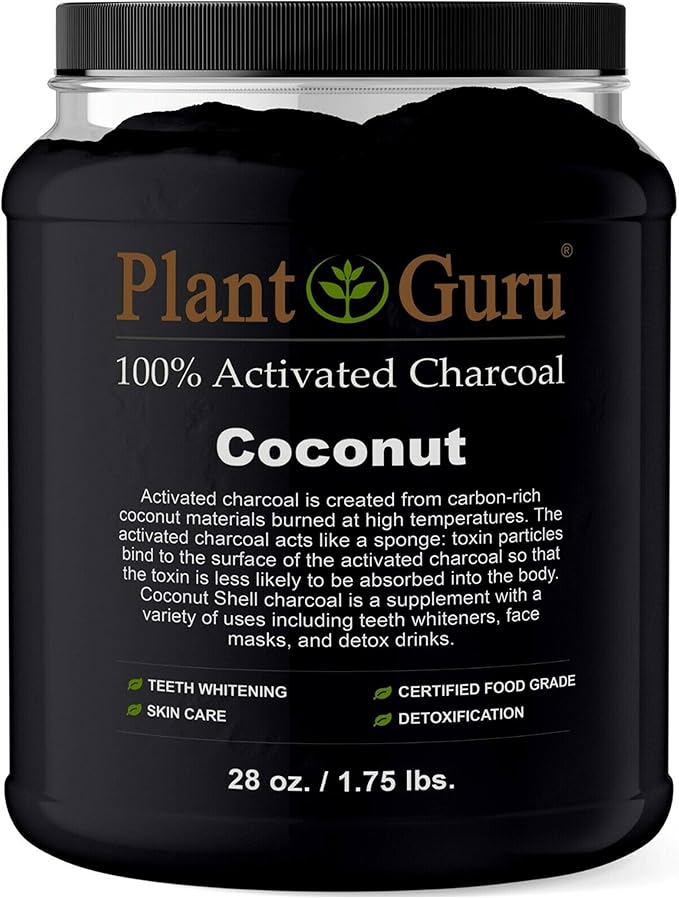 Plant Guru Activated Charcoal Powder Bulk - 1.75 lbs. Jar, COCONUT - Food Grade Kosher Non-GMO - Teeth Whitening, Facial Mask and Soap Making. Promotes Natural Detoxification and Helps Digestion