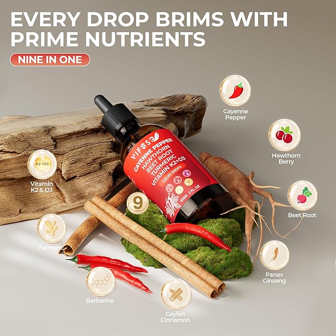 Cayenne Pepper Drops, Cayenne Pepper Extract, Liquid Drops with Hawthorn Support for Digestion Heath - 2 Bottles