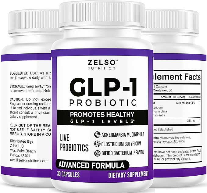 ZELSO (2 Pack) GLP-1 Probiotic with Akkermansia Muciniphila - Gut Health Support with GLP 1 Live Probiotics, 500M CFU Multi-Strain Probiotic + Prebiotic, GLP1 Naturally Plus - 60 Capsules