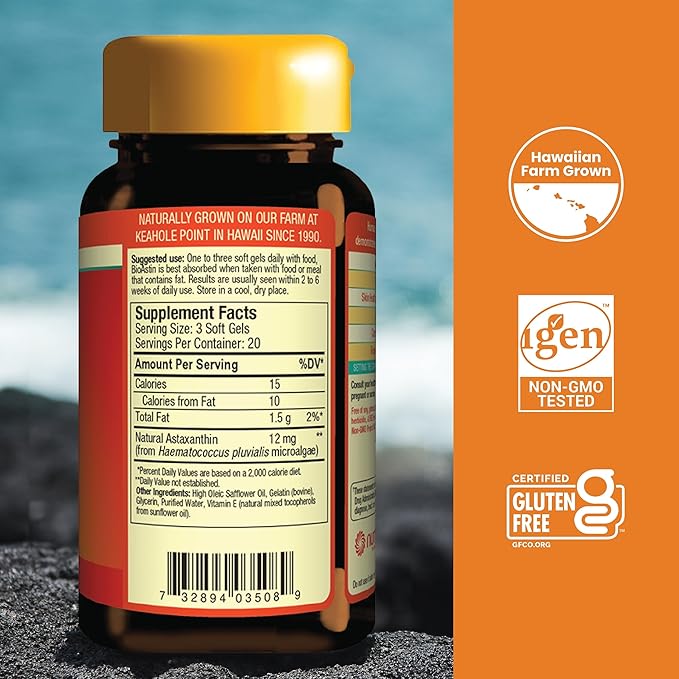 Nutrex Hawaii BioAstin Hawaiian Astaxanthin - 4mg, 60 Softgels - Farm-Direct Premium Antioxidant Supplement to Support Eye, Skin, Joint & Immune System Health - Non-GMO & Gluten-Free