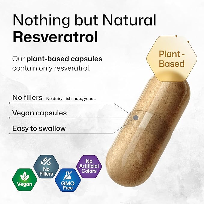 BIO KRAUTER Resveratrol Supplement Capsules 600 mg - 100 Count - Natural Antioxidant Source - 98% Pure Trans Resveratrol Powder - Vegan