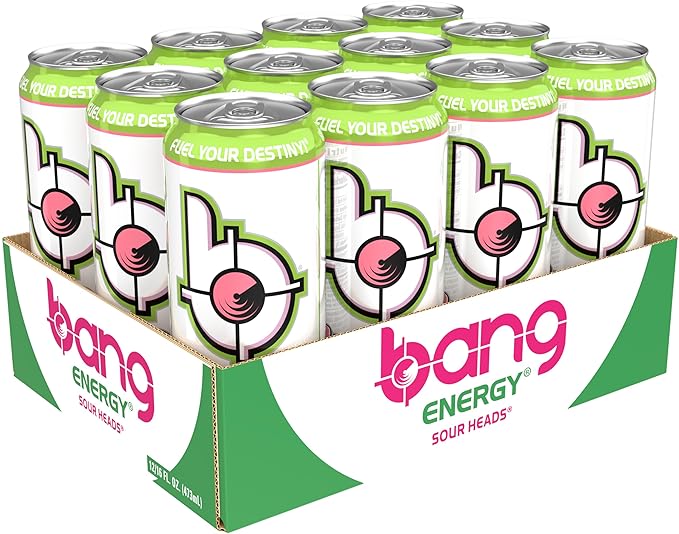 Bang Energy Sour Heads, Sugar-Free Energy Drink, 16-Ounce (Pack of 12)