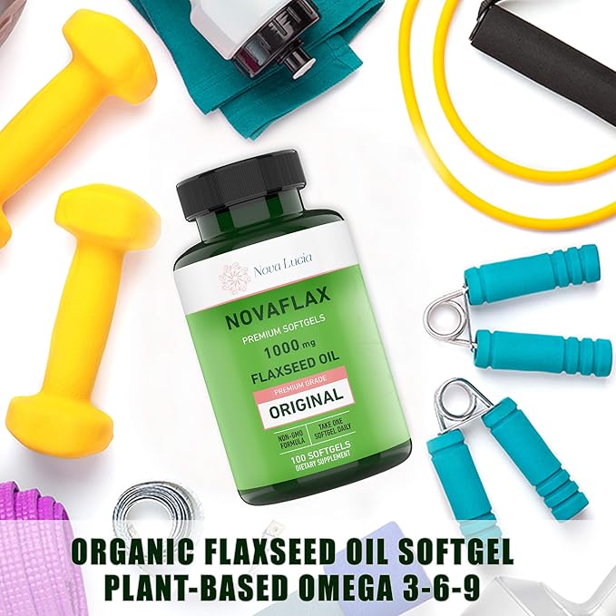 Natural Organic Flaxseed Oil 1,000 mg, Essential Omega 3 6 9 Natural ALA Healthy Hair Skin and Nails Gluten Free, Non-GMO, Hexane Free 100 Liquid Softgels