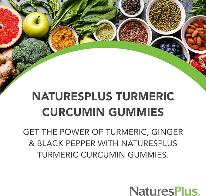 Natures Plus Gummies Turmeric Curcumin, Peach - 60 Gummies, Pack of 2 - Supports Joint, Digestive & Cardiovascular Health - Vegan, Gluten Free, Non-GMO - 60 Total Servings
