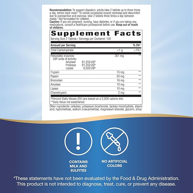 Nature's Way Mega-Zyme, Pancreatic & Systemic Enzymes*, Relieves Occasional Muscle Soreness Due to Overexertion and Exercise,* Digestive Support*, 200 Tablets (Packaging May Vary)