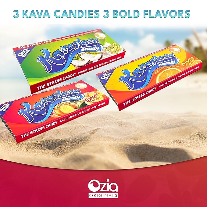 Ozia Originals Kava Kava Candy - 8 Kava Candies Per Pack, Kava Extract Stress Relief Supplement, Natural Kava Root Chill Happy Pill, Encourages Positive Mood - Ginger Mint Flavor, 4 Packs
