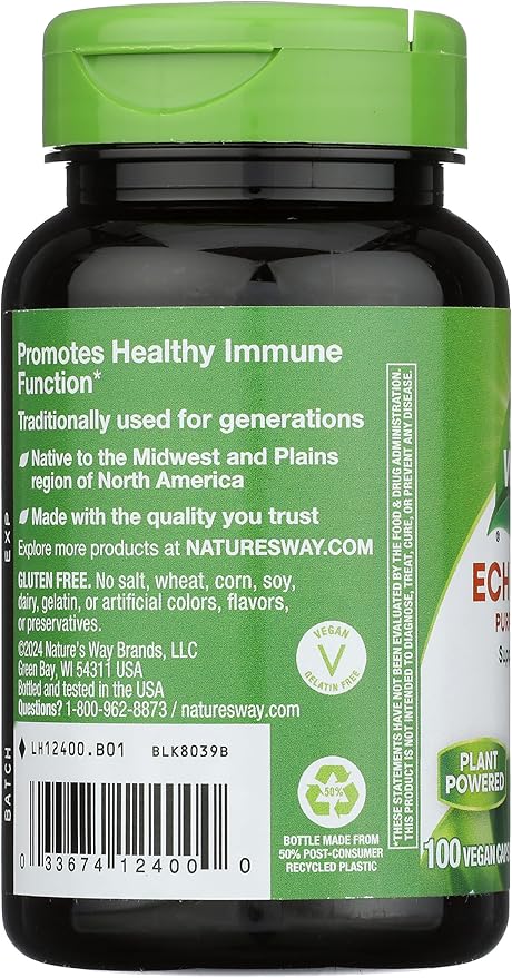 Nature's Way Echinacea Purpurea Herb, 1,200 Mg Per Serving, 100 Count