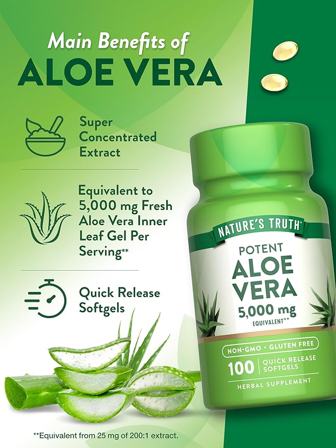 Nature's Truth Aloe Vera Softgels | 5000mg | 100 Count | Non-GMO and Gluten Free Supplement