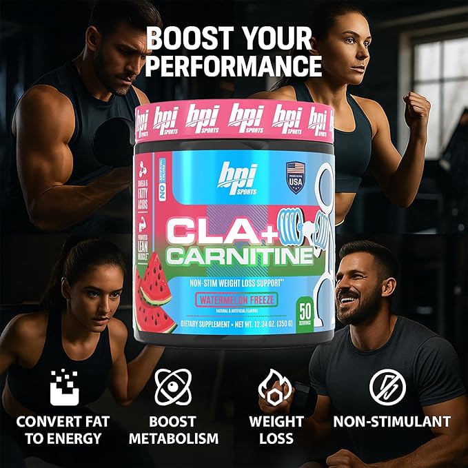 BPI Sports CLA+Carnitine–Conjugated Linoleic Acid–Weight Loss Formula –Metabolism, Performance, Lean Muscle–Caffeine Free–For Men & Women–Watermelon Freeze–50 servings – 12.34 oz.(Packaging May Vary)